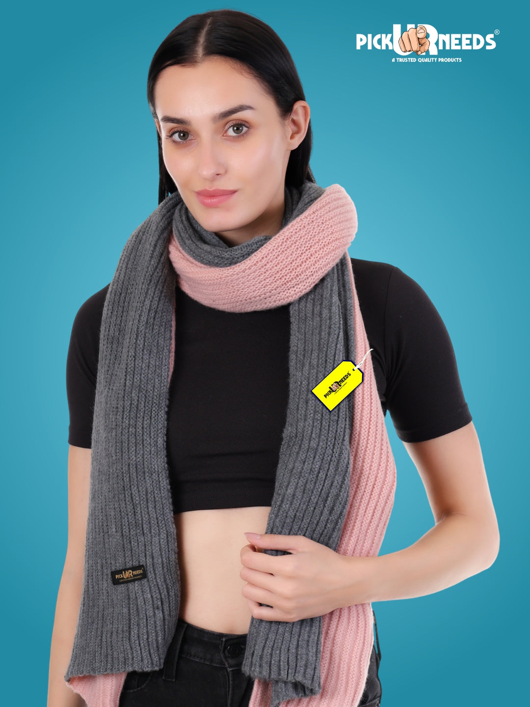 Pick Ur Needs Women’s Winter Wool Muffler Scarf – Premium Soft Knitted Dual-Tone Warm Shawl Wrap for Winter Travel, Casual