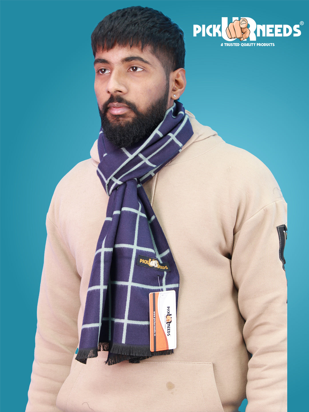 Pick Ur Needs Wool Blend Muffler for Men Soft Winter Scarf with Elegant Checks All-Day Comfort