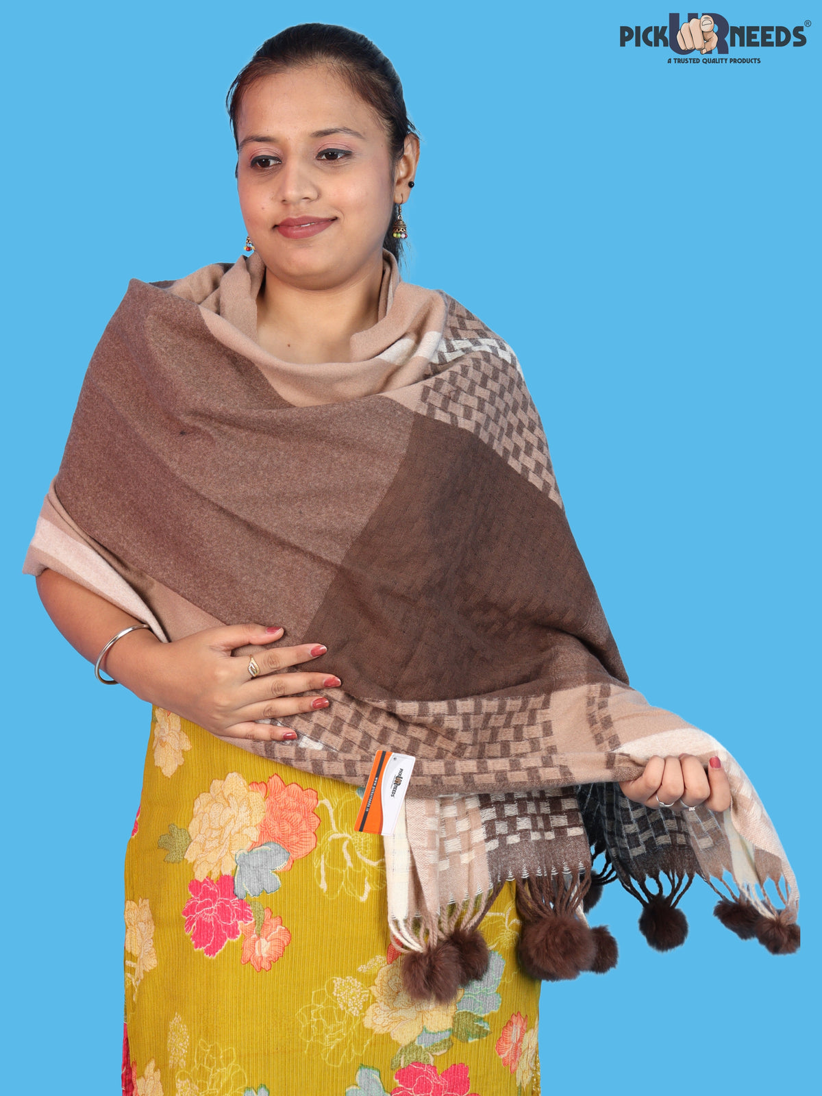 Pick Ur Needs Women Designer Winter Shawl with Geometric Checkered Pattern Shoulder Wrap with Tassels Stylish Stole for Girls Party, Casual & Ethnic Wear