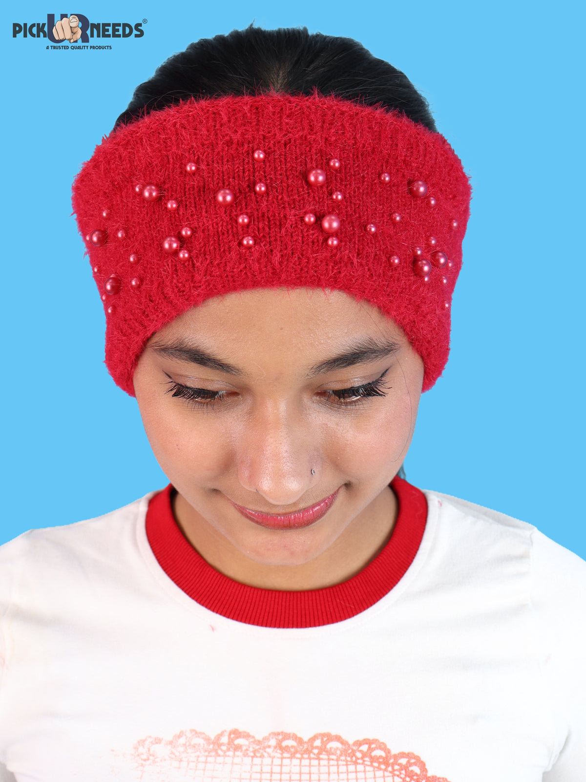 Pick Ur Needs Womens & Girls Soft Woolen Headband with Elegant Pearl Design Warm Stretchable Winter Ear Warmer Kanpatti.