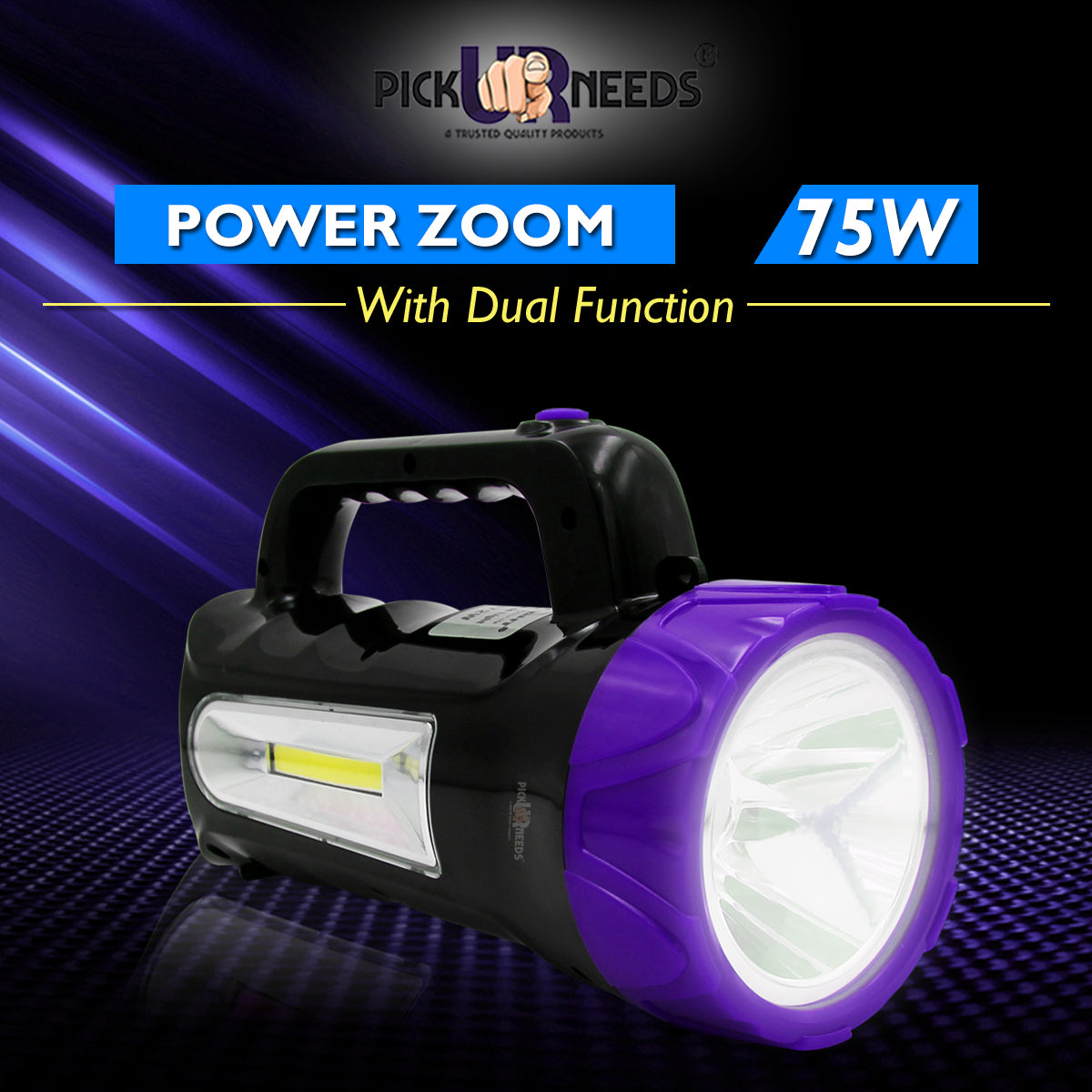 Pick Ur Needs Emergency Long Range Rechargeable Search Torch Light Laser Blinker with Side COB Bright Torch Light (50 Watt + COB