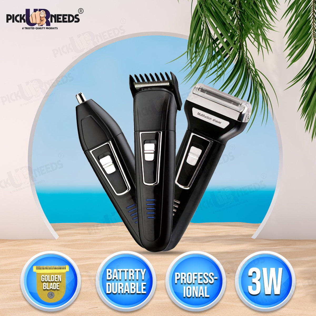 Pick Ur Needs Professional Shaver and 3 in 1 Beard, Nose and Ear Waterproof Trimmer for Men 3 In 1 (2000mAh) Grooming Kit 30 min Runtime 3 Length Settings