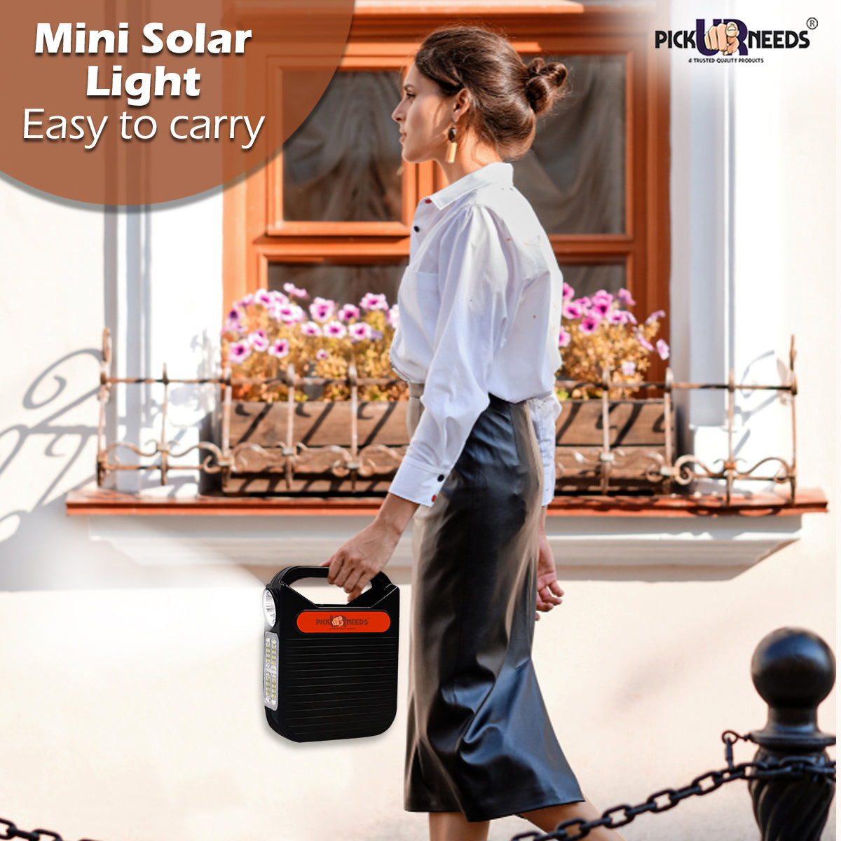 Pick Ur Needs LED Emergency Portable Inverter with 3 Individual 6 Volt LED Hanging Bulbs with 3.75 m Long Wire and AC/DC USB Socket with USB Wire for Mobile Charging with Solar Panel 5 hrs Torch Emergency Light