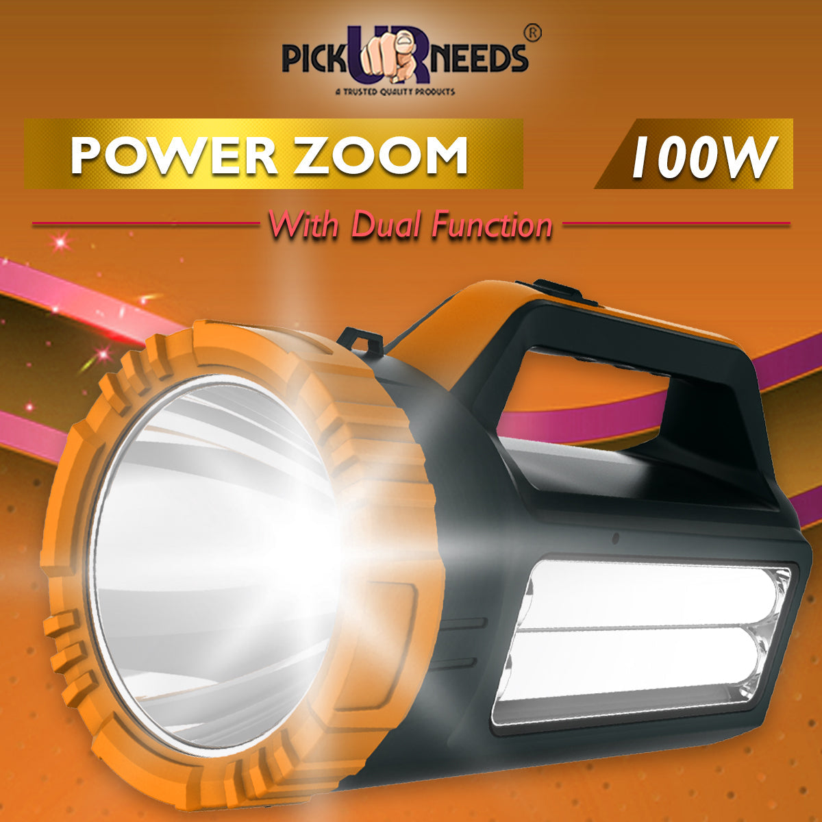 Pick Ur Needs Long Range Search Torch Light Emergency Rechargeable Handheld Torch + Side 2 Tube