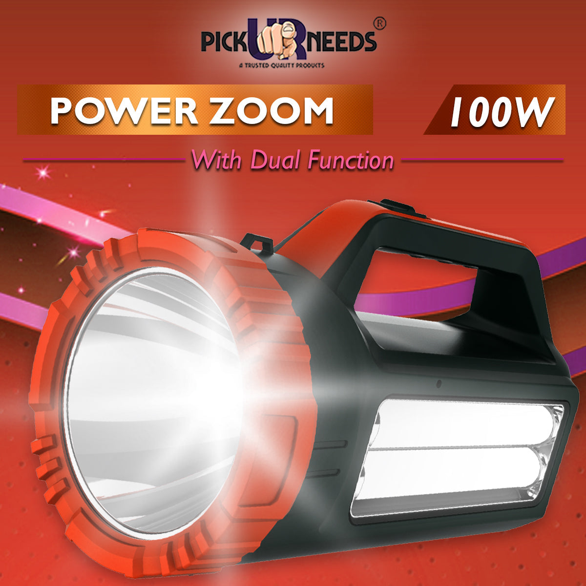Pick Ur Needs Long Range Search Torch Light Emergency Rechargeable Handheld Torch + Side 2 Tube