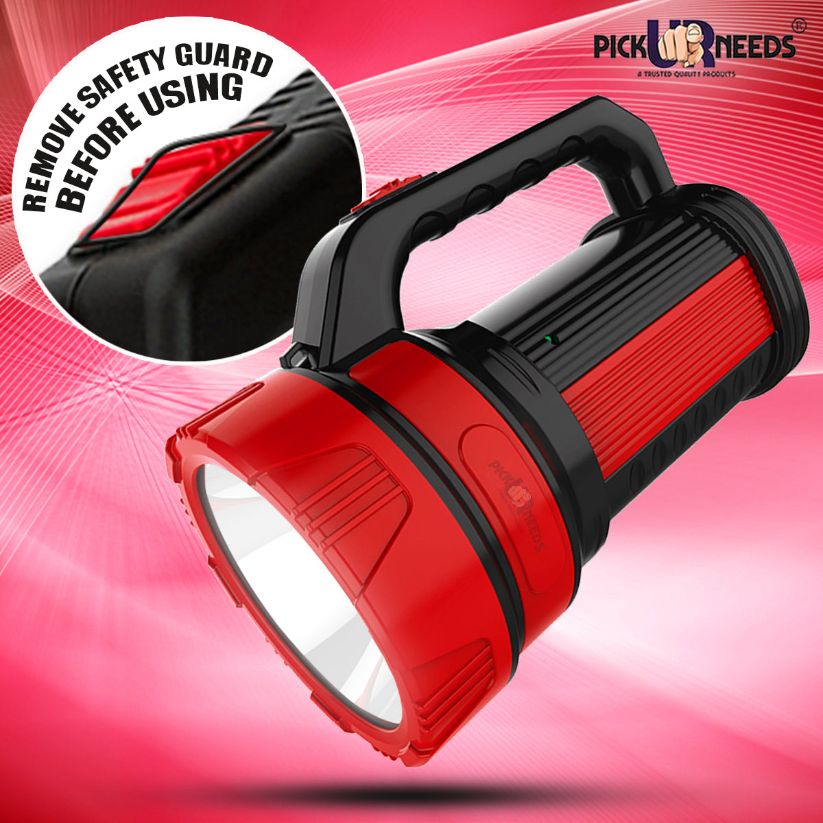 Pick Ur Needs Premium Quality 50 Watt Rechargeable Long Range Search Torch With 2 Side Emergency Tube Light