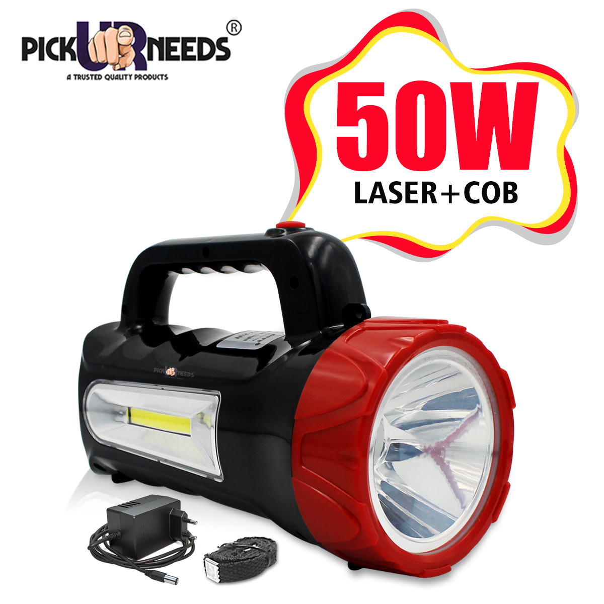 Pick Ur Needs 50W Rechargeable Blinker With Side Light Waterproof Bright Torch 6 hrs Torch Emergency Light