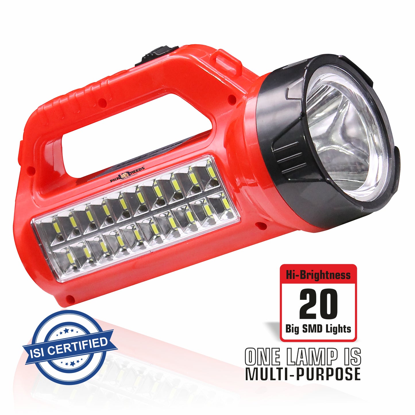 Pick Ur Needs Rechargeable 50W Torch Light With Laser + 20 SMD Bright LED Support Solar Charge 5 hrs Torch Emergency Light  (Multicolor)