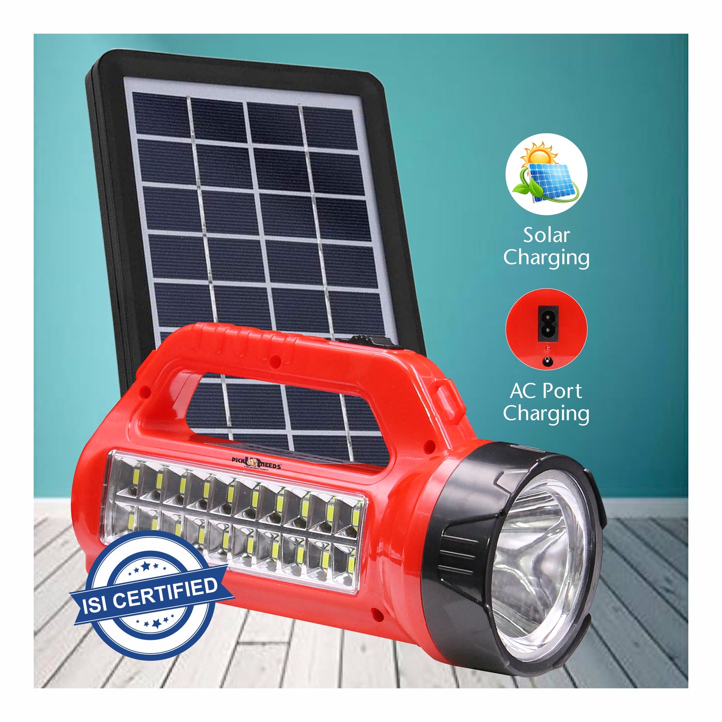 Pick Ur Needs 50W Rechargeable Torch Light With Support Solar Charge Laser + 20 SMD Bright LED 5 hrs Lantern Emergency Light