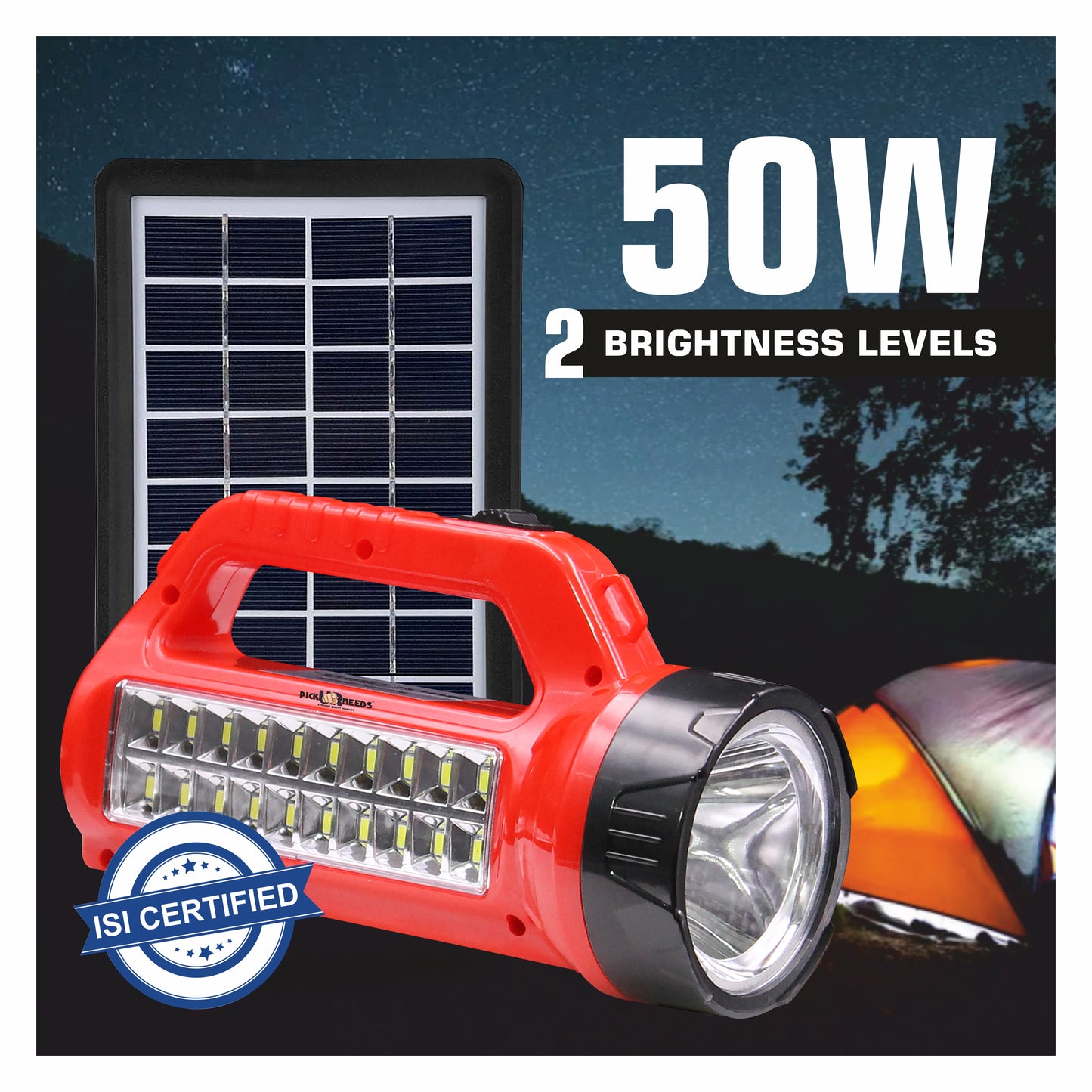 Pick Ur Needs 50W Rechargeable Torch Light With Support Solar Charge Laser + 20 SMD Bright LED 5 hrs Lantern Emergency Light