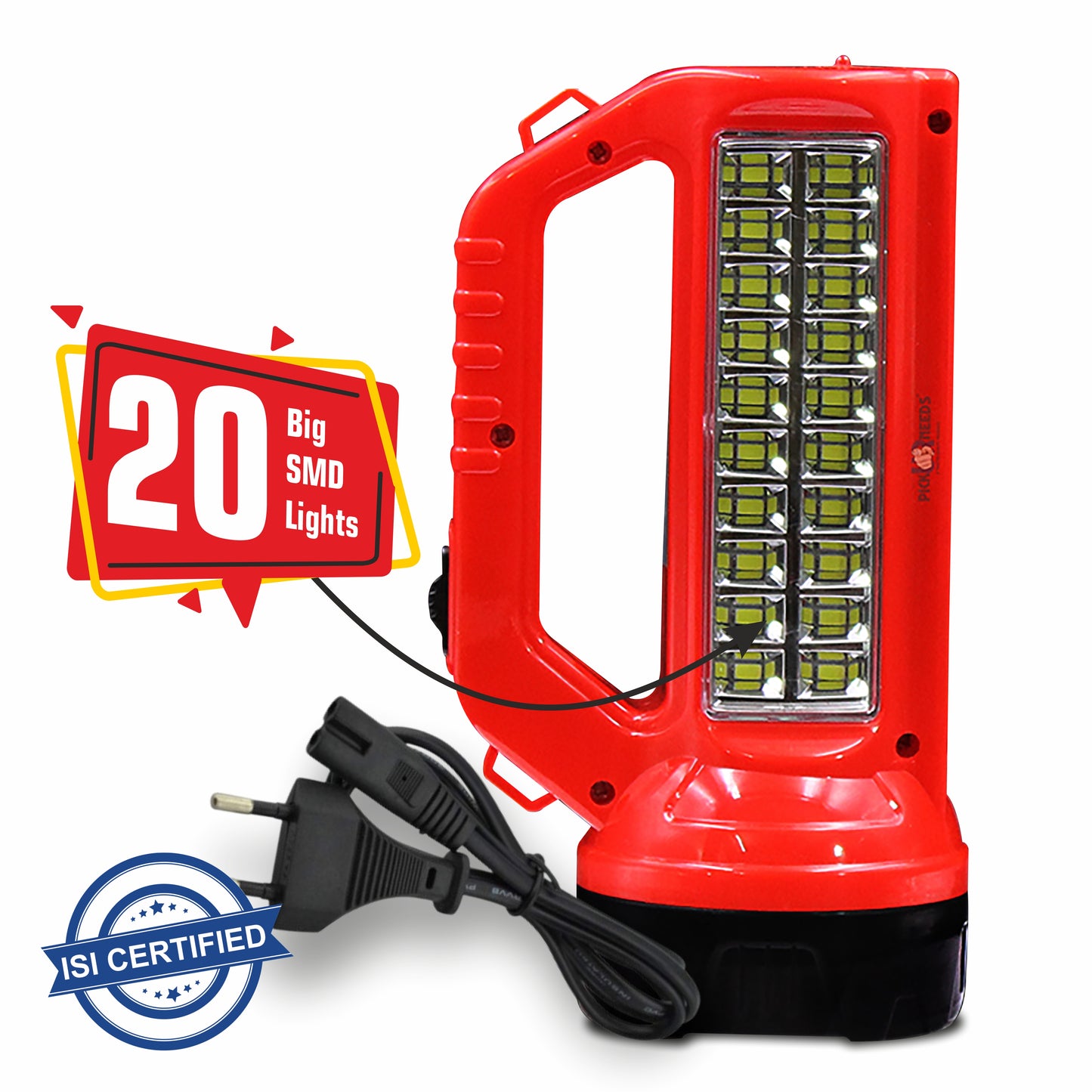 Pick Ur Needs Rechargeable 50W Torch Light With Laser + 20 SMD Bright LED Support Solar Charge 5 hrs Torch Emergency Light  (Multicolor)