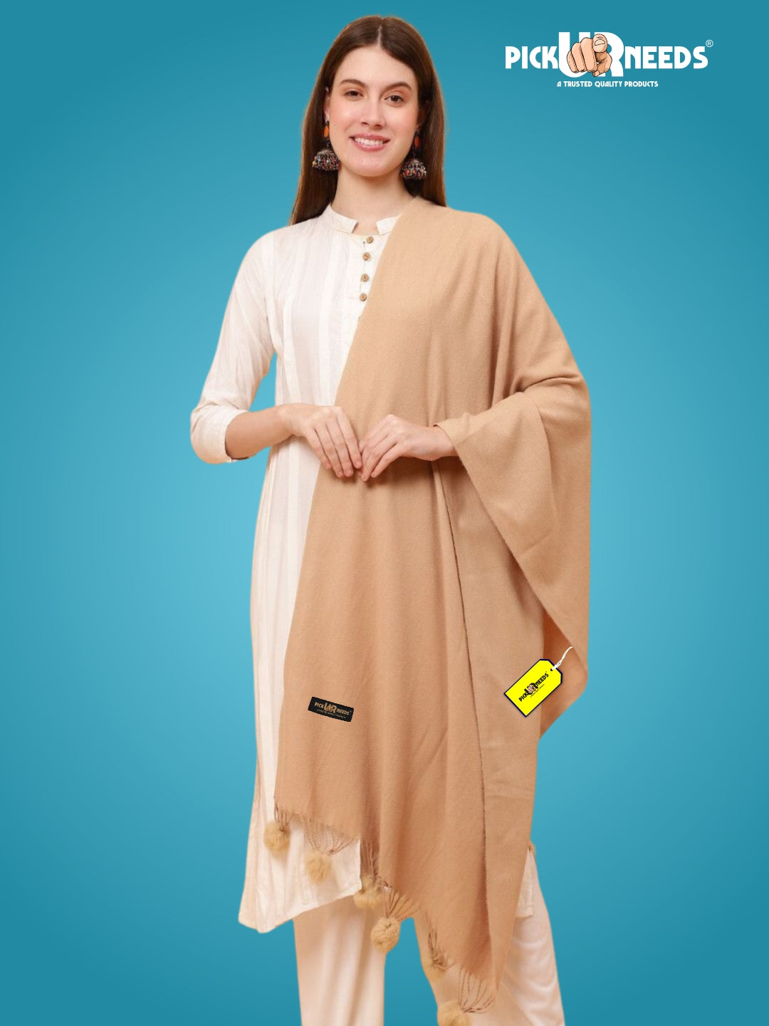 Pick Ur Needs Premium Women’s Wool Blend Scarf Soft Woolen Shawl Winter Stole with Tassels & Pom Poms