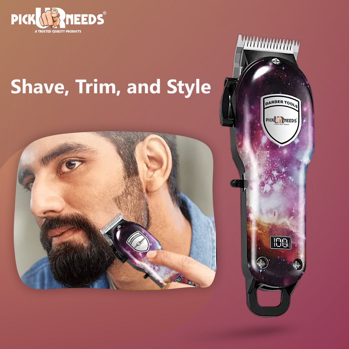 Pick Ur Needs Rechargeable Hair Trimmer/Clipper For Men With Display 8 In 1 Professional Blade Trimmer 180 min Runtime 8 Length Settings  (Multicolor)