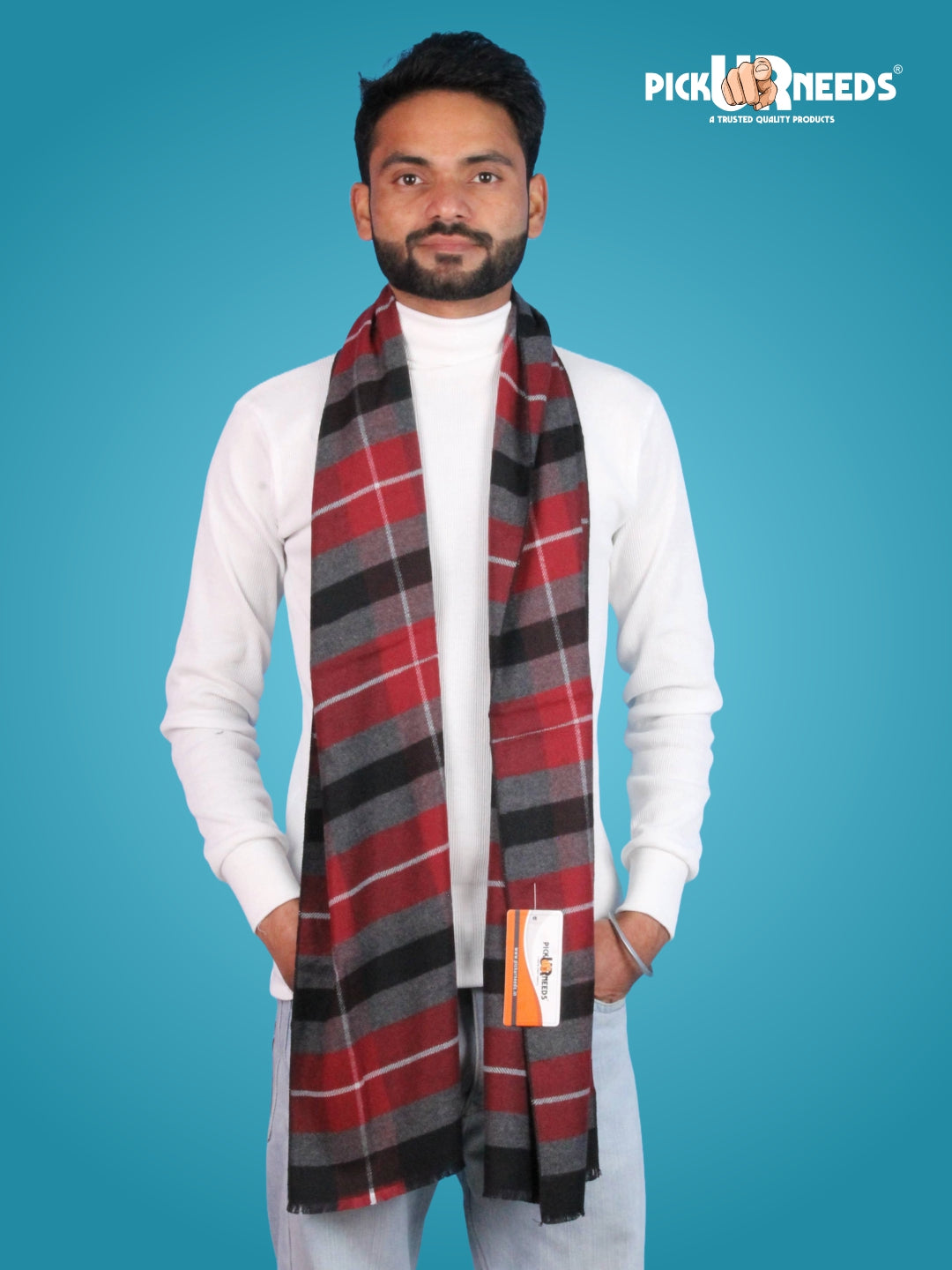 Pick Ur Needs Premium Winter Muffler for Men Soft Wool-Blend Checked Scarf Warm, Lightweight & Stylish Muffler for Office, Casual & Outdoor Wear