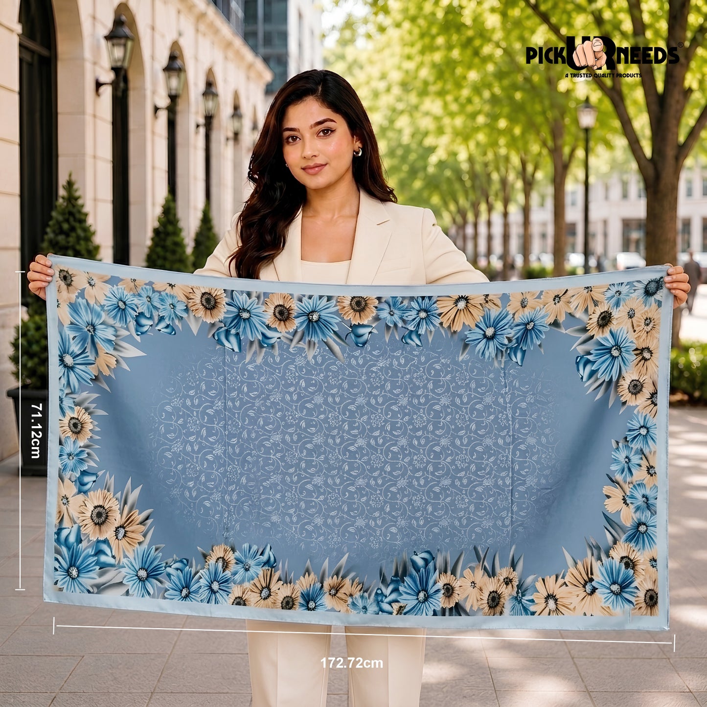 Pick Ur Needs Premium Summer Satin Silk Floral Printed Scarf for Womens & Girls Neck, Head, Shoulder Wrap Stole