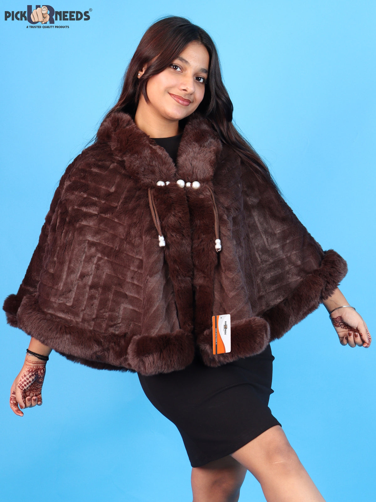 Pick Ur Needs Elegant Faux Fur Womens Shrug with Plush Collar,Soft Warm Winter Cape Poncho, Stylish Fluffy Shoulder Wrap for Ladies & Girls