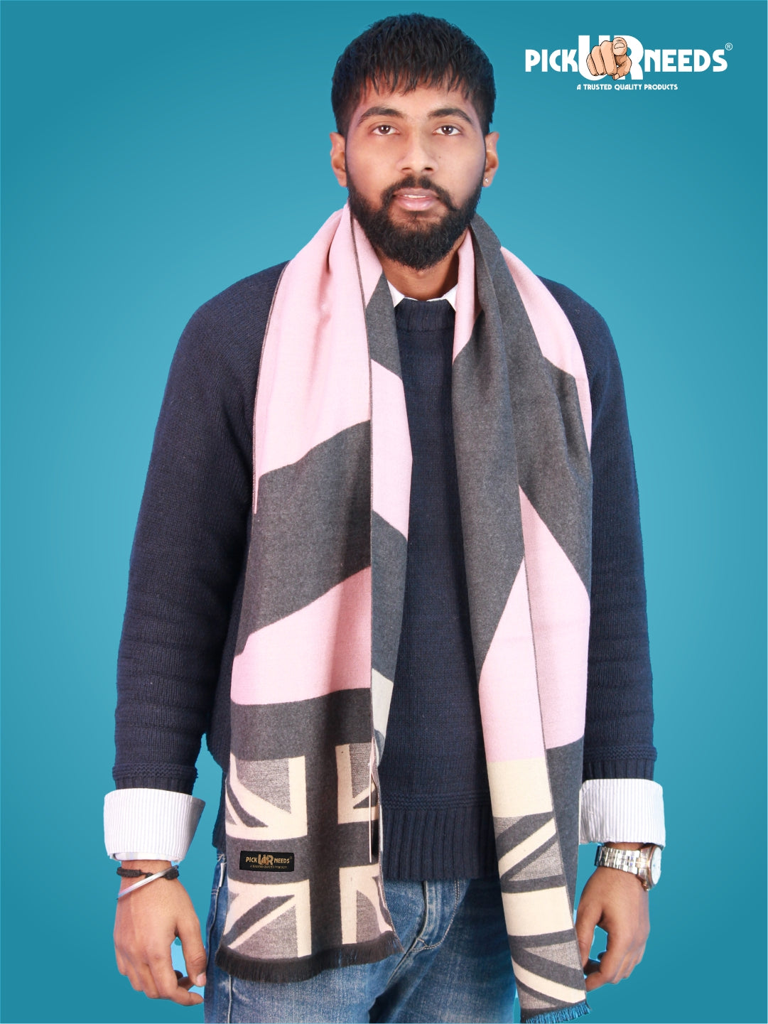 Pick Ur Needs Wool Blend Muffler for Men Soft Winter Scarf with Elegant Checks All-Day Comfort