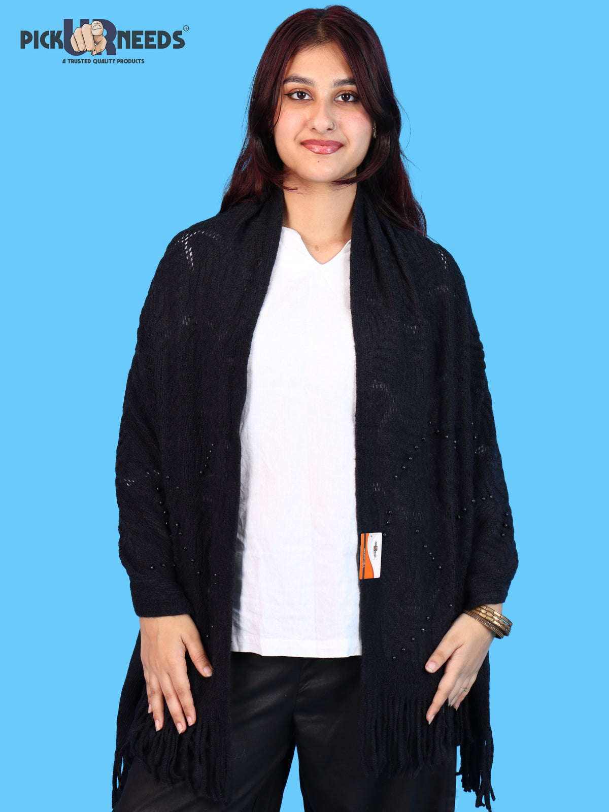 Pick Ur Needs Women & Girls Winter Warm Woolen Muffler with Pearl Work & Fringes – Soft Stylish Wrap