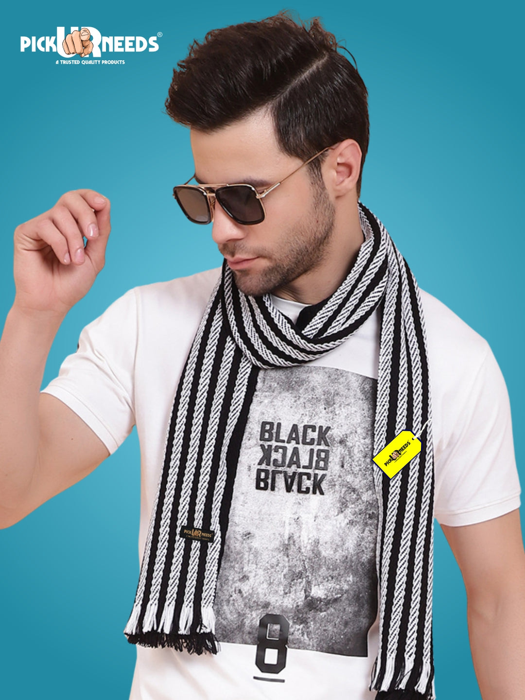Pick Ur Needs Premium Men's Warm And Stylish Woolen Muffler With Multicolour Stripes And Stylish Tussles Ends
