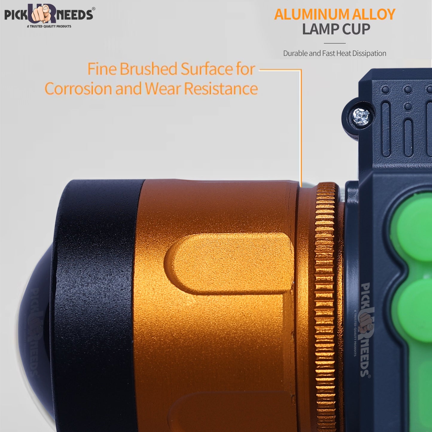 Pick Ur Needs Rechargeable Aluminium Body Head Lamp 3 Mode LED Zooming Head 200W Laser Type C 5 hrs Torch Emergency Light