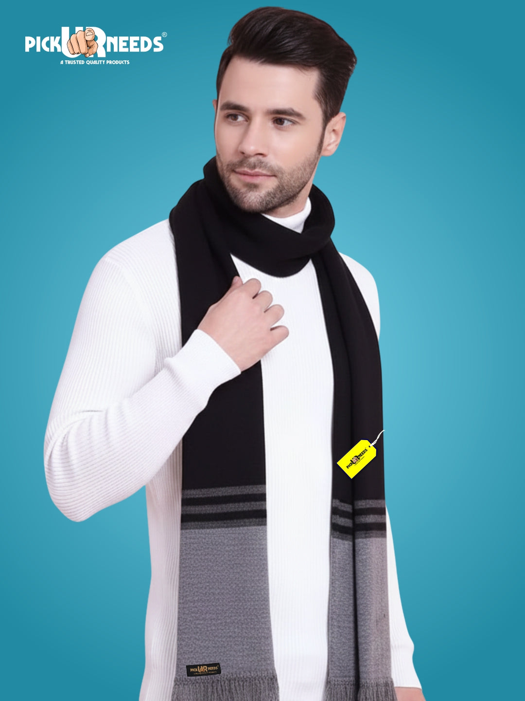 Pick Ur Needs Men's Stylish Striped Knitted Winter Scarf | Soft, Warm & Breathable Muffler for Casual & Formal Wear