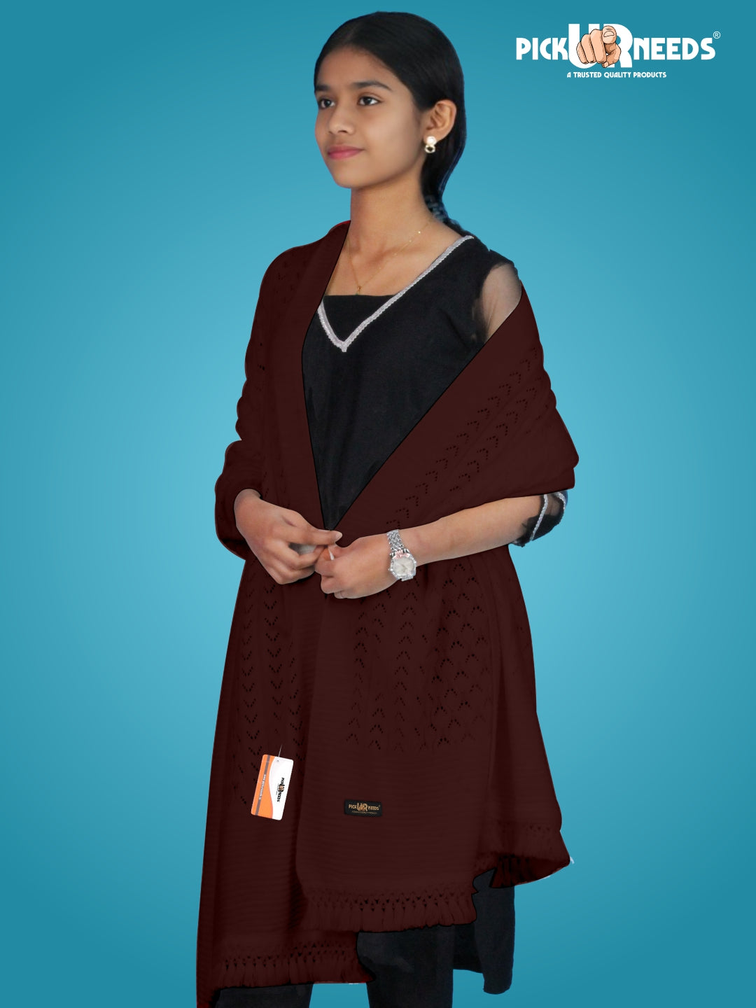 Pick Ur Needs Women’s Premium Knitted Winter Soft Shawl Woolen Warm Stole with Elegant Lace Pattern & Tassels For Girls