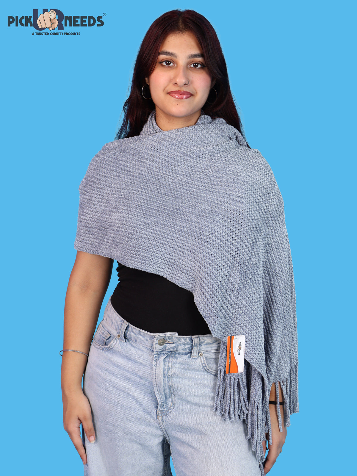 Pick Ur Needs Womens Winter shawl with Soft Plush Texture & Long Fringe Detailing Elegant Wrap for Ladies & Girls Cozy Seasonal Shoulder Cover for Casual, Ethnic & Western Outfits