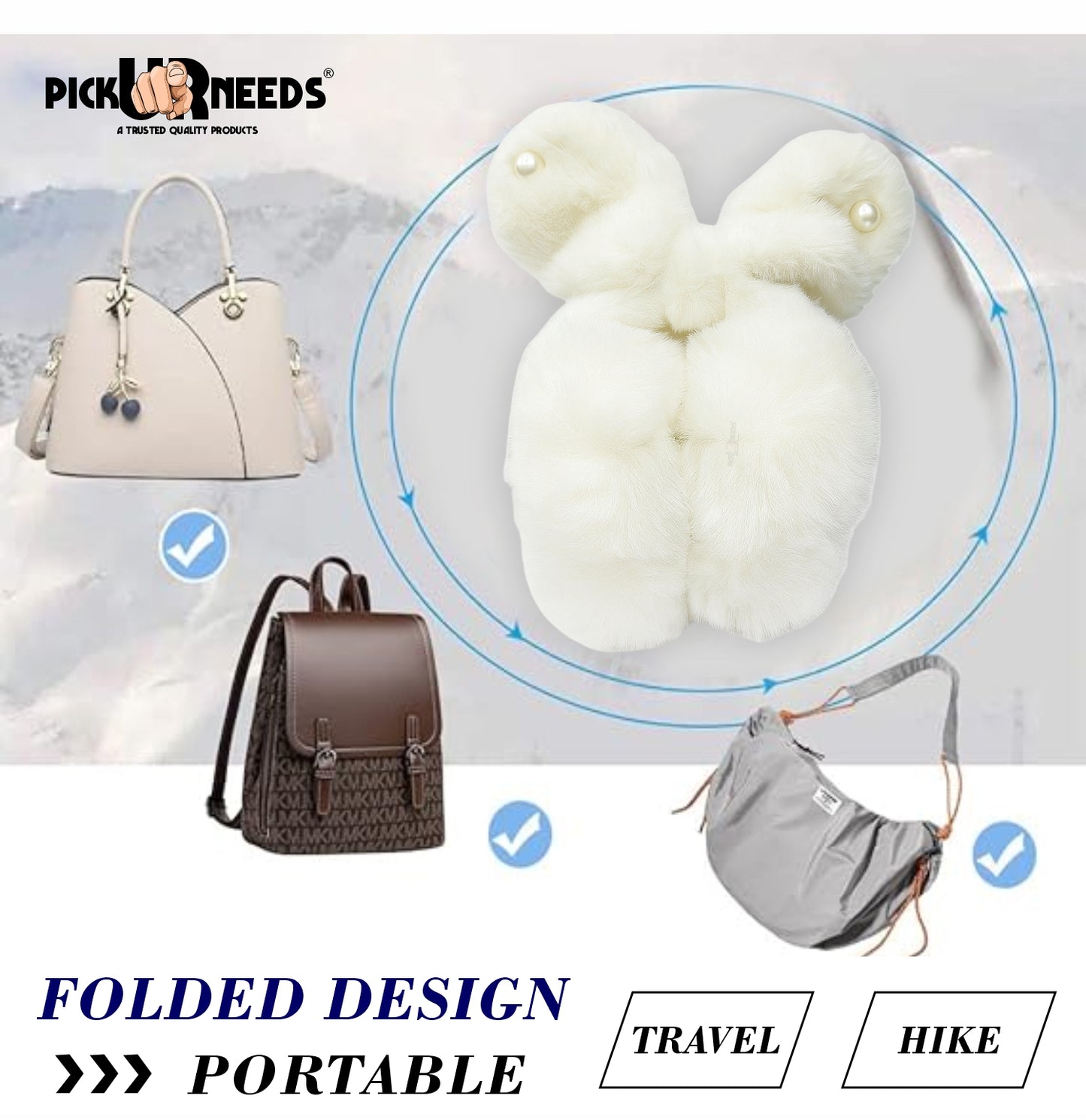 Pick Ur Needs Plush Earmuffs for Women & Girls with Stone Detail – Foldable Ultra-Soft Ear Warmers, Lightweight Winter Ear Muffs, Warm & Comfortable Cold Weather Accessory