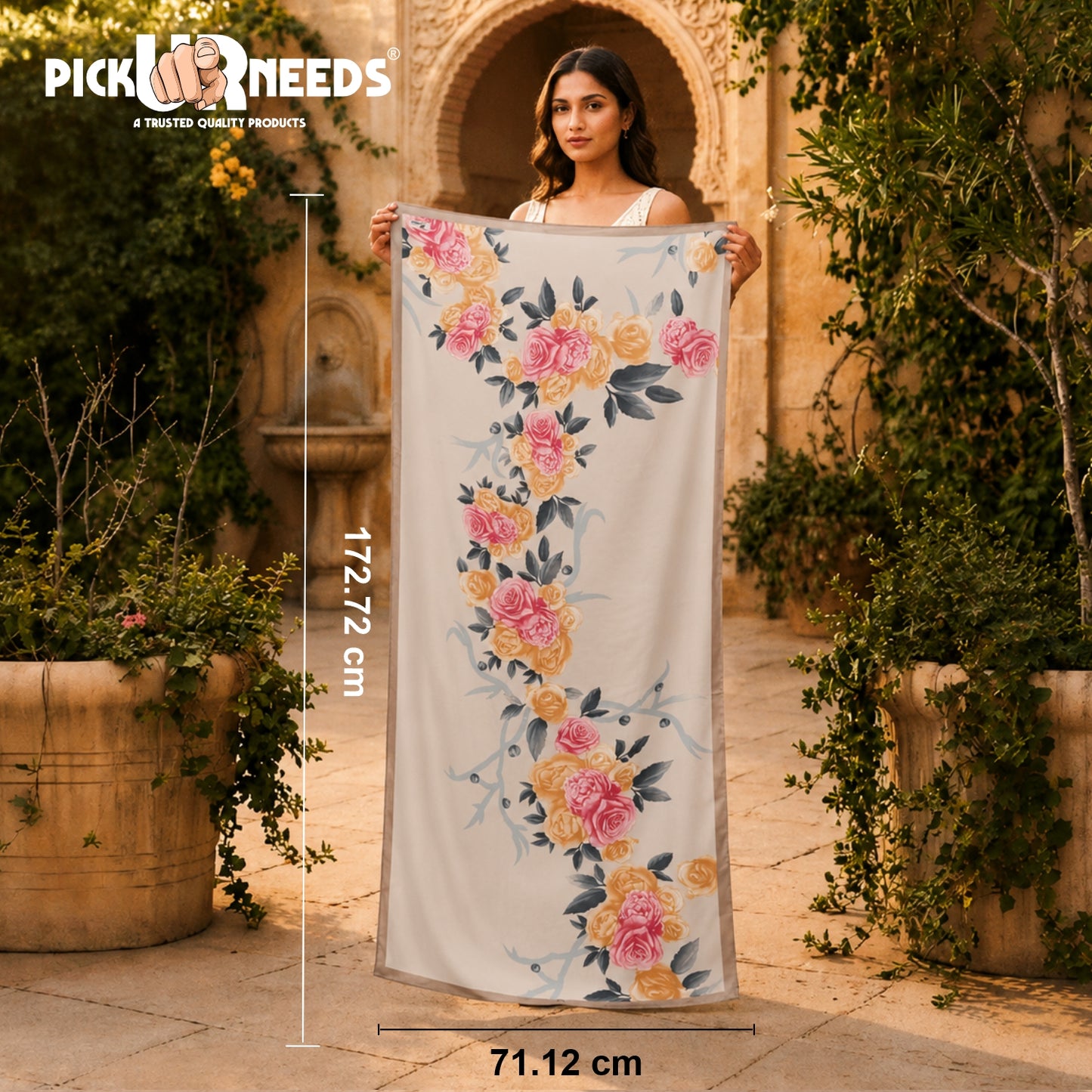 Pick Ur Needs Summer Silk Floral Printed Scarf for Womens & Girls Elegant Neck, Head & Shoulder Wrap Soft Lightweight Fashion Stole
