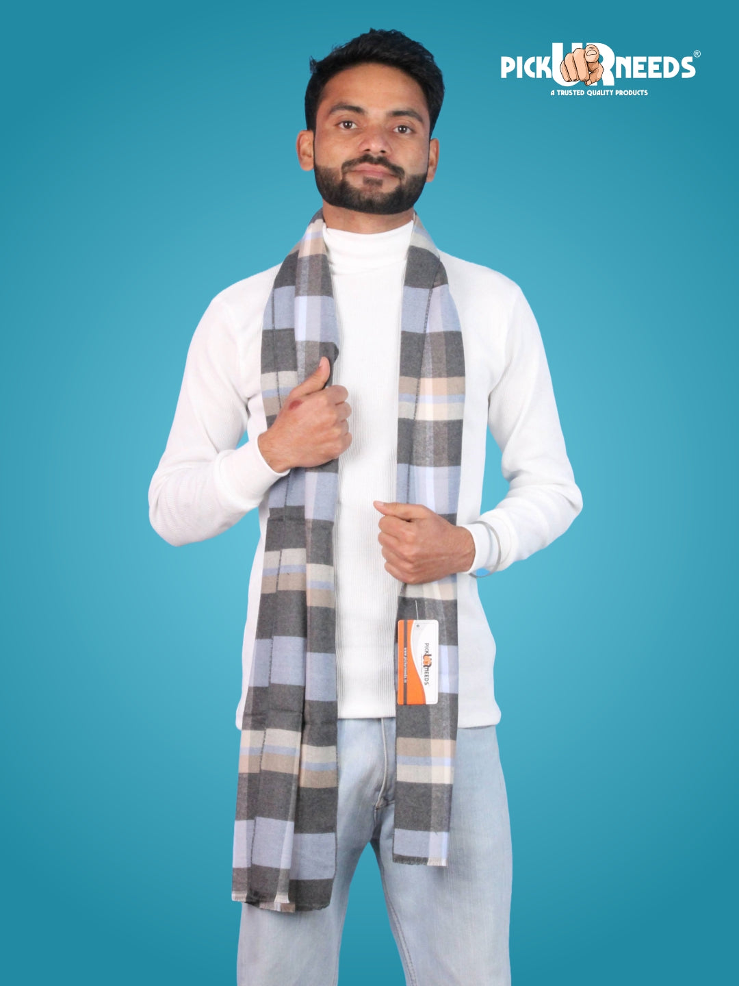 Pick Ur Needs Premium Winter Muffler for Men Soft Wool-Blend Checked Scarf Warm, Lightweight & Stylish Muffler for Office, Casual & Outdoor Wear