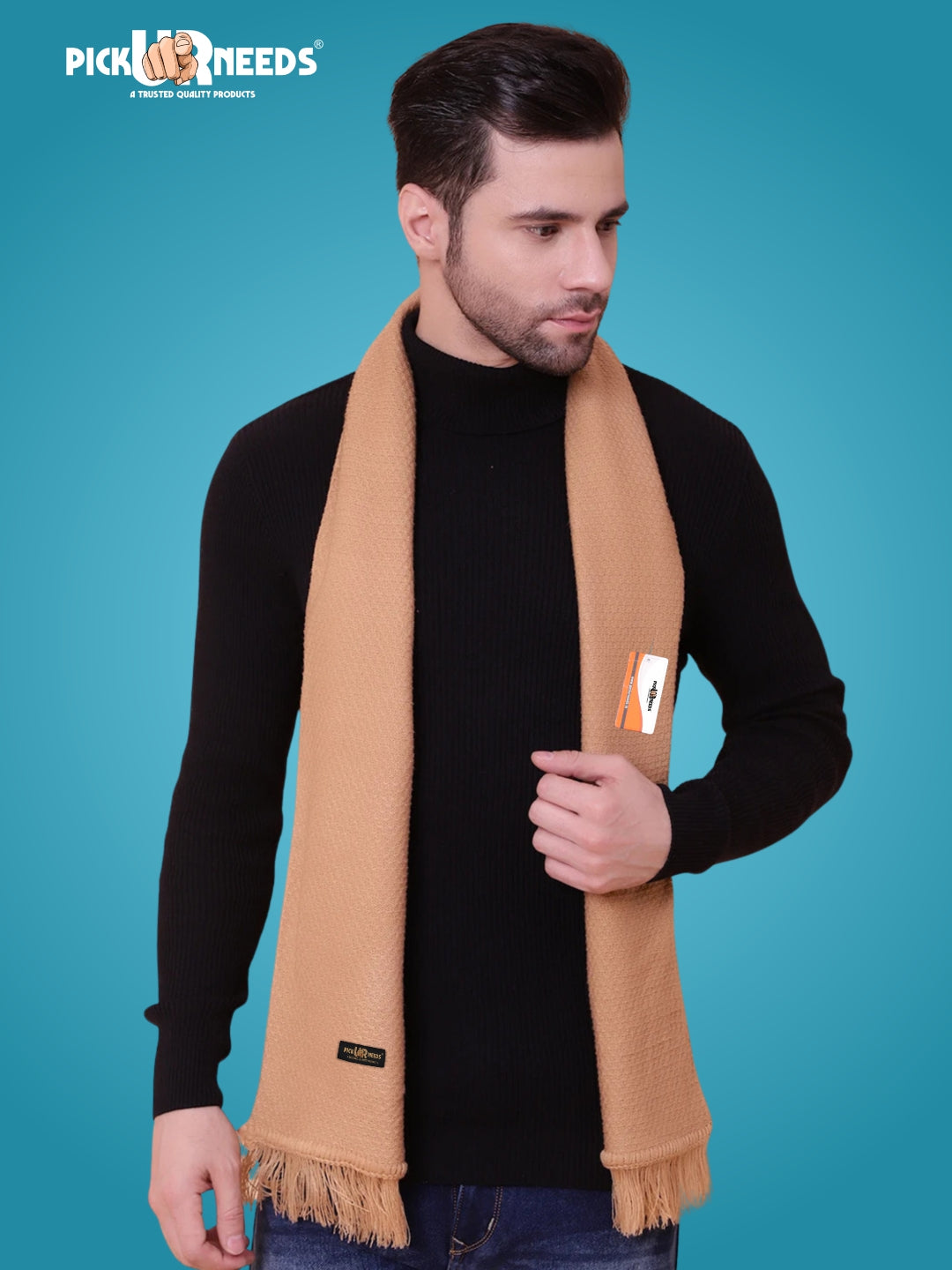 Pick Ur Needs Premium Soft Knitted Winter Muffler for Men Elegant Wool Blend Scarf with Tassel Fringe Stylish Warm Winter Wear for Casual & Formal Outfits