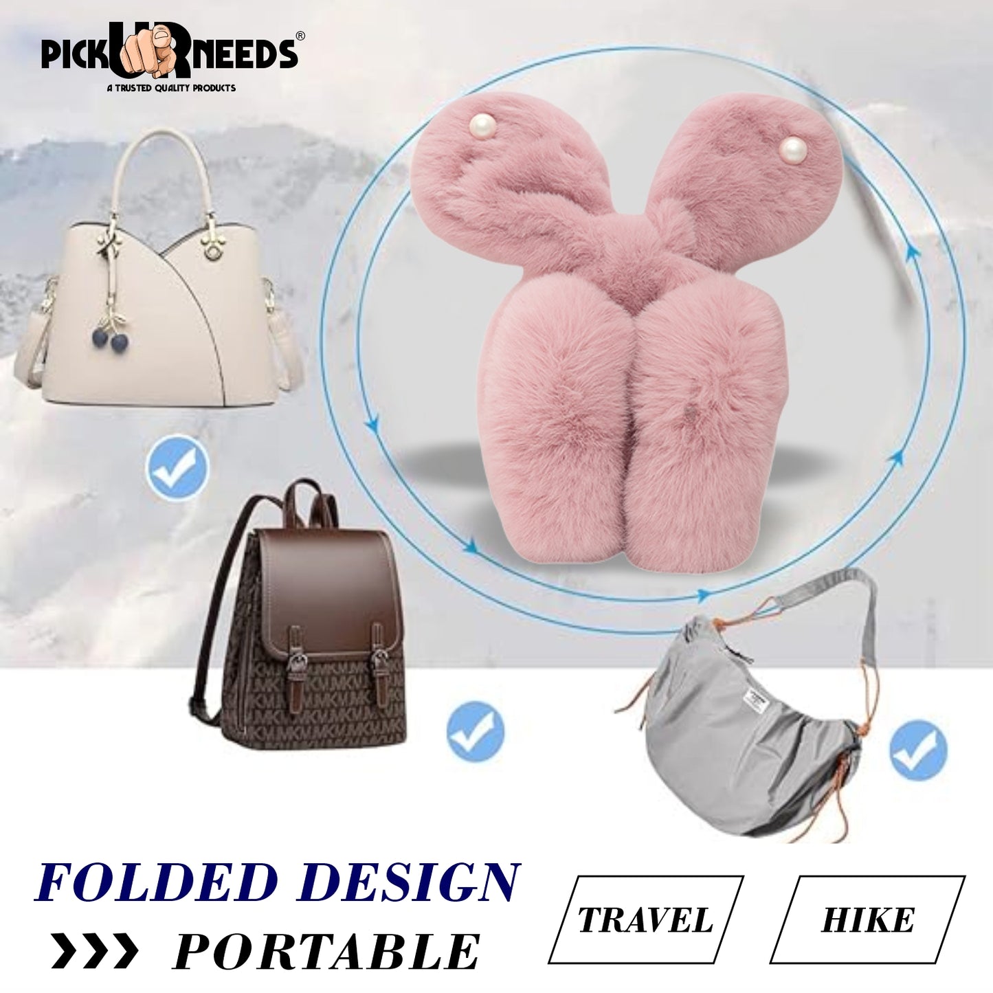 Pick Ur Needs Plush Earmuffs for Women & Girls with Stone Detail – Foldable Ultra-Soft Ear Warmers, Lightweight Winter Ear Muffs, Warm & Comfortable Cold Weather Accessory