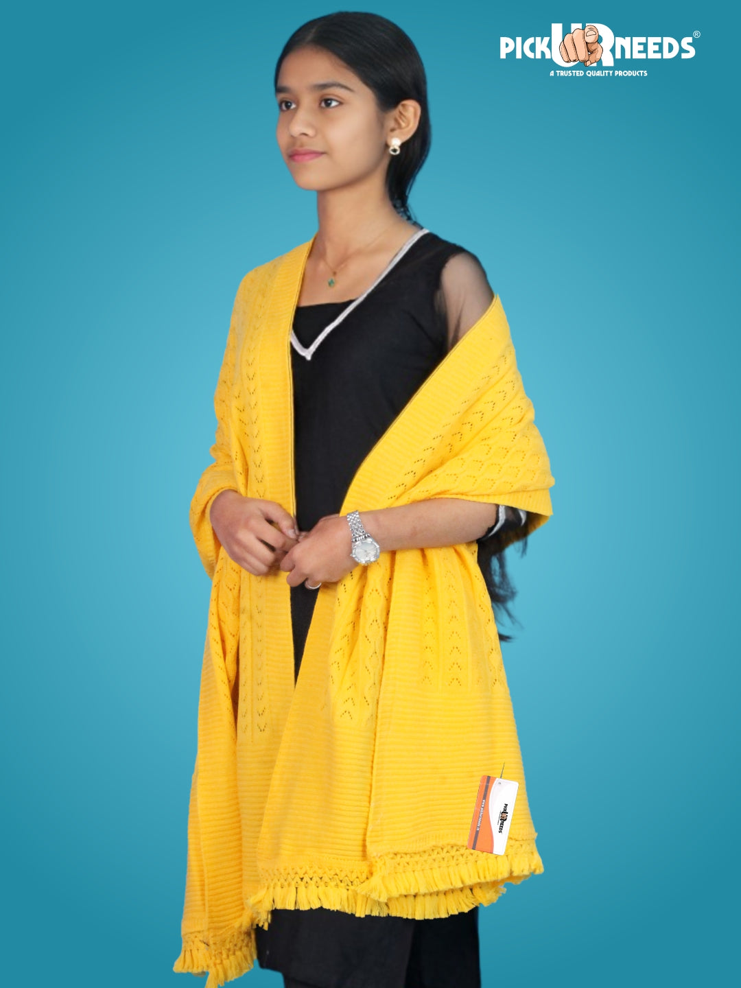 Pick Ur Needs Women’s Premium Knitted Winter Soft Shawl Woolen Warm Stole with Elegant Lace Pattern & Tassels For Girls