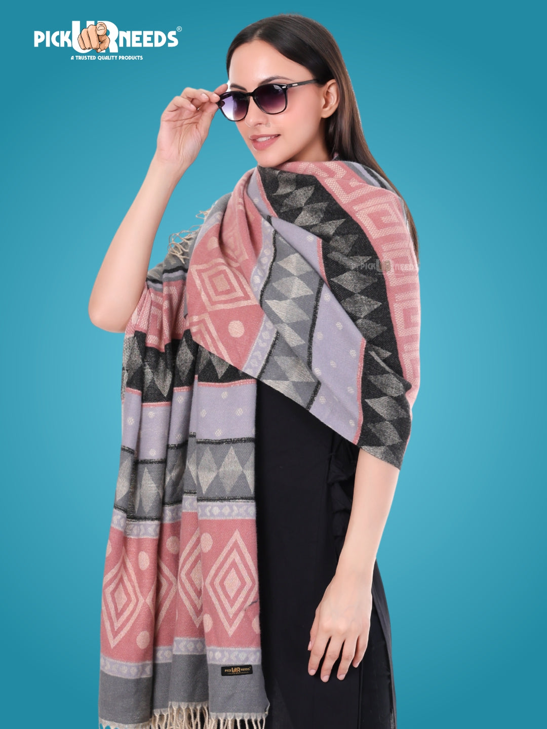 Pick Ur Needs Premium Winter Woolen Shawl for Women  Soft & Warm Ethnic Design Stole with Tassels  Stylish Warm Wrap for Winter & Parties