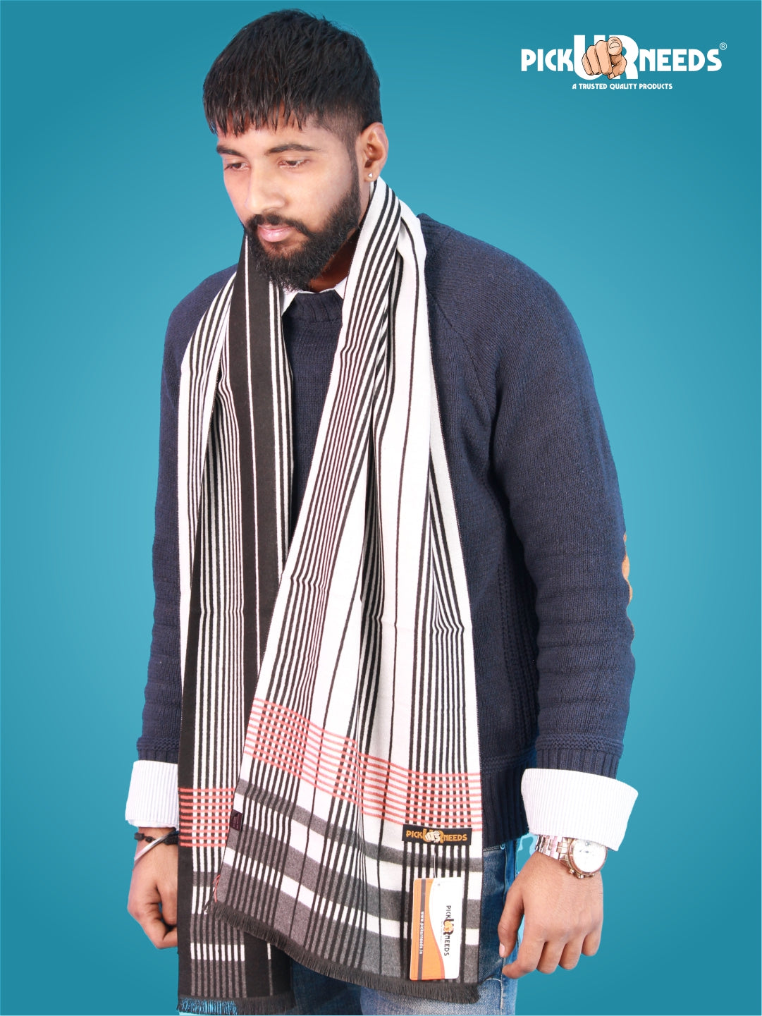Pick Ur Needs Wool Blend Muffler for Men Soft Winter Scarf with Elegant Checks All-Day Comfort