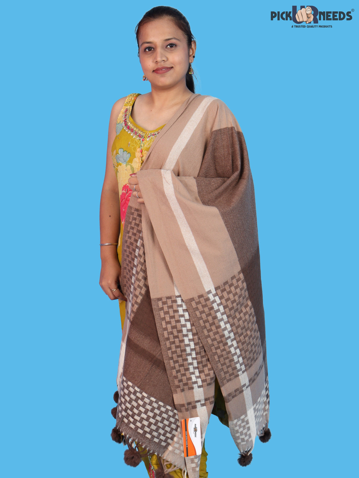 Pick Ur Needs Women Designer Winter Shawl with Geometric Checkered Pattern Shoulder Wrap with Tassels Stylish Stole for Girls Party, Casual & Ethnic Wear