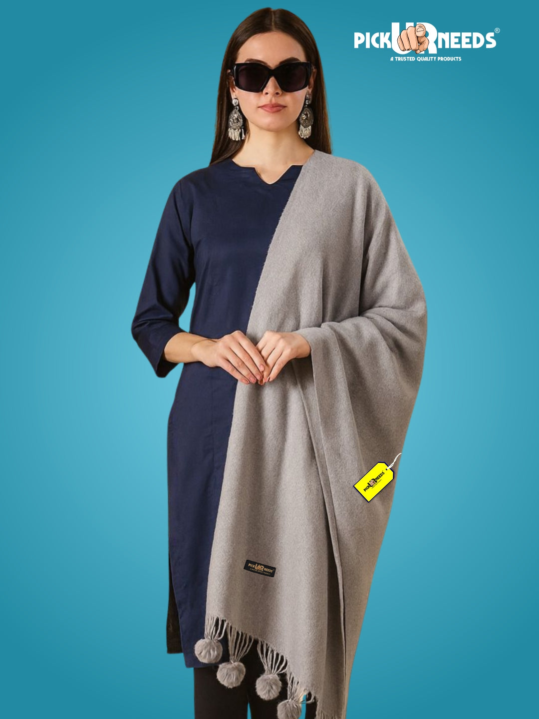 Pick Ur Needs Premium Women’s Wool Blend Scarf Soft Woolen Shawl Winter Stole with Tassels & Pom Poms