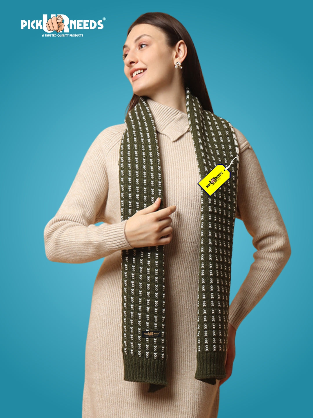 Pick Ur Needs Women Knitted Winter Muffler Soft & Warm Woolen Scarf with Stylish Pattern Lightweight Neck Wrap for Casual, Office