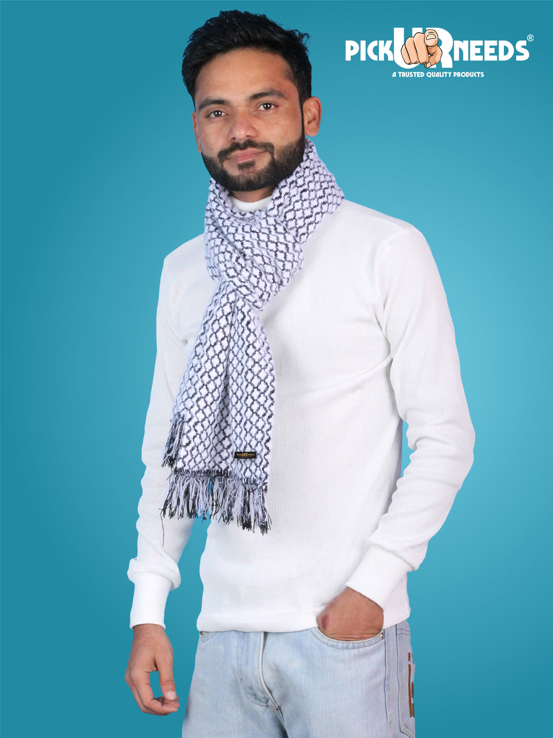 Pick Ur Needs Soft Warm Woolen Premium Winter Muffler for Men Scarf with Stylish Check Pattern Long & Comfortable Cold Weather Neck Wrap