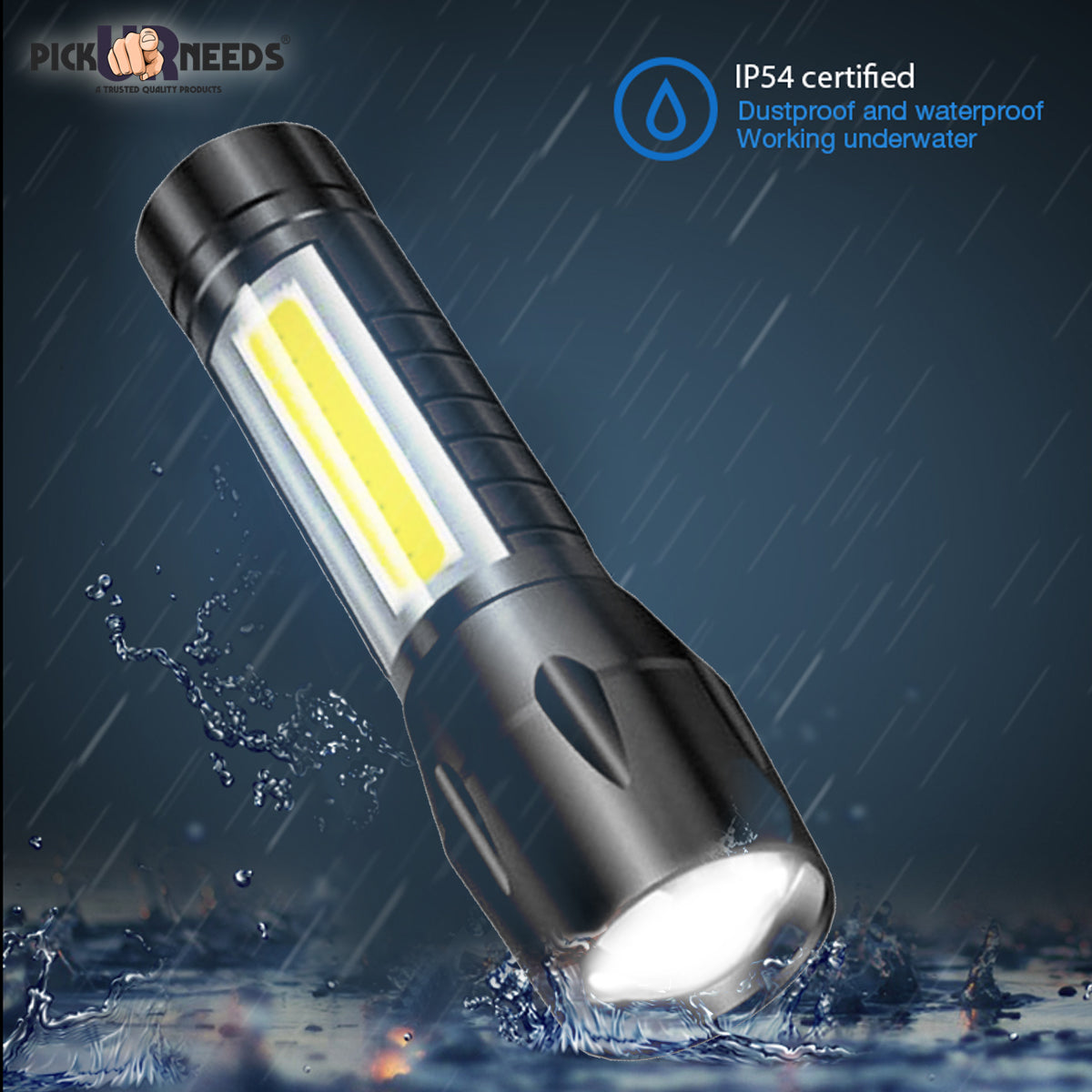Pick Ur Needs Rechargeable 9W LED Mini Emergency Light Torch Zoomable Flashlight Torch
