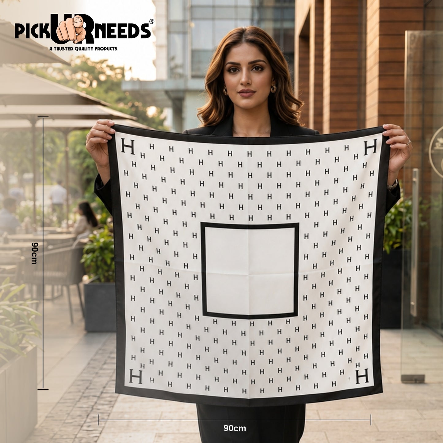 Pick Ur Needs Elegant Womens Premium Printed Satin Silk Feel Square Neck & Head Girls Scarf