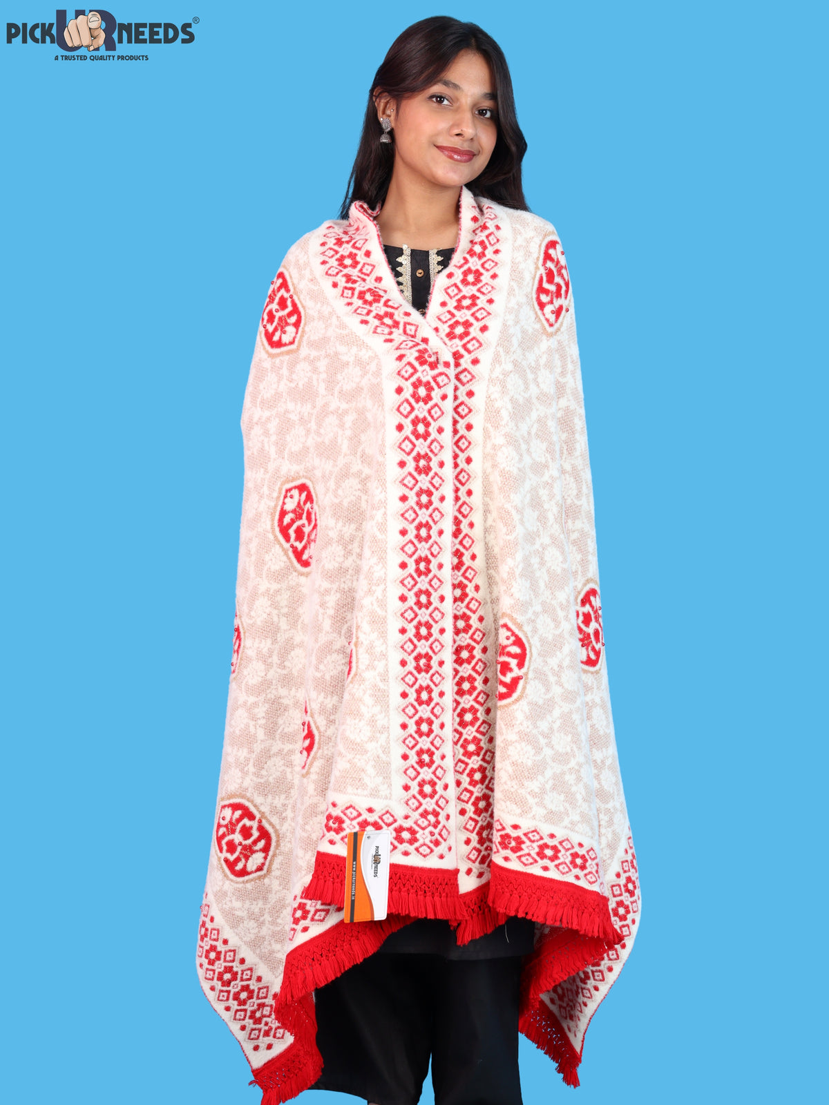 Pick Ur Needs Printed Women’s Woolen Shawl with Elegant Floral Pattern & Fur Border