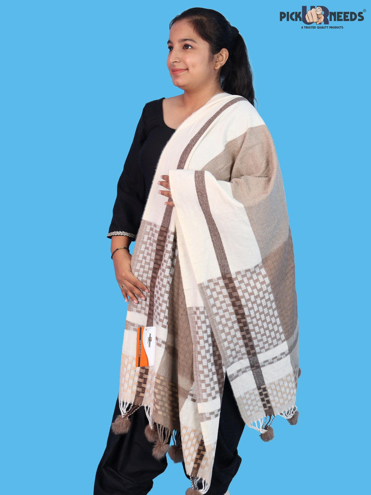 Pick Ur Needs Women Designer Winter Shawl with Geometric Checkered Pattern Shoulder Wrap with Tassels Stylish Stole for Girls Party, Casual & Ethnic Wear