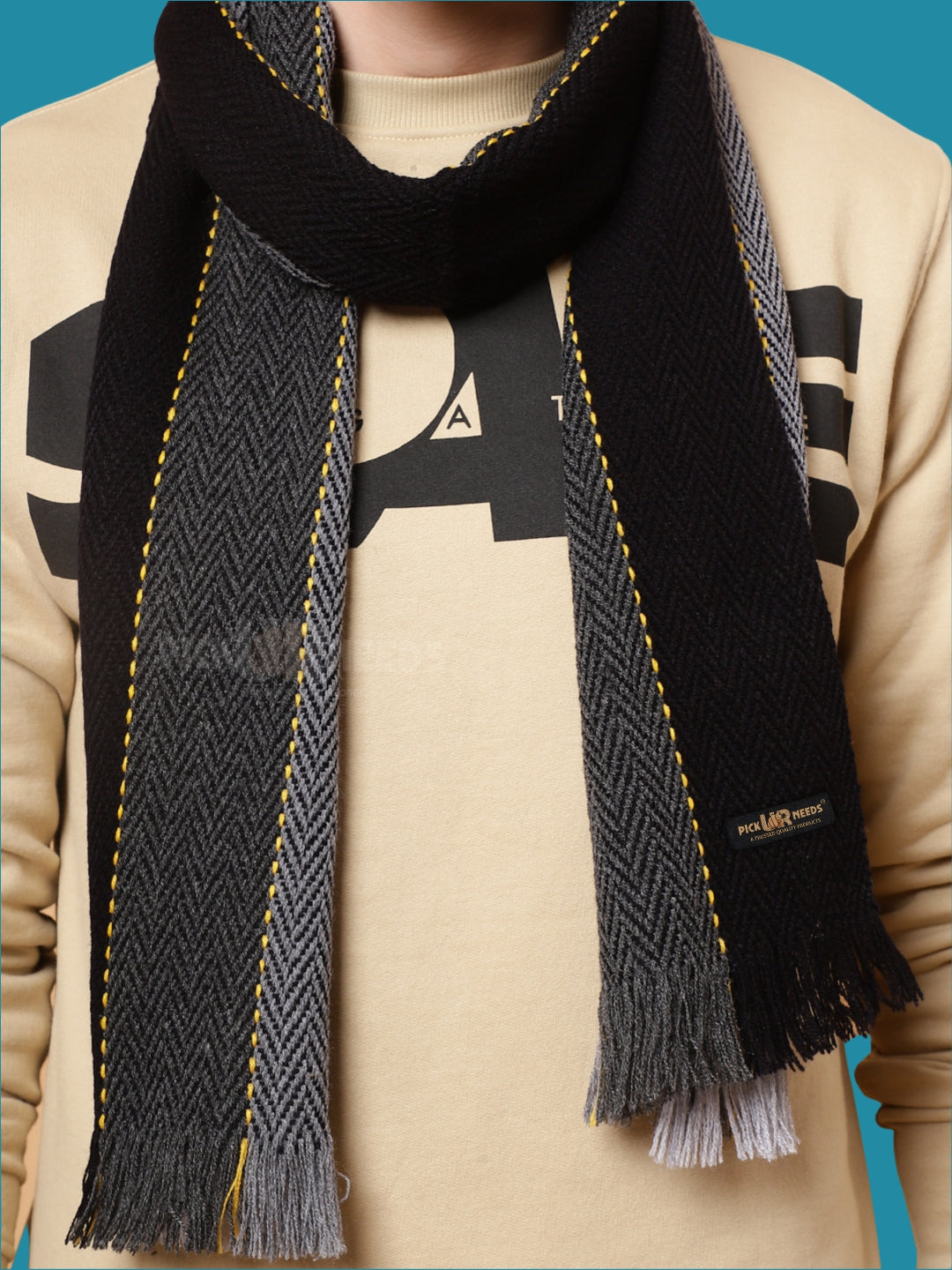 Pick Ur Needs Premium Men's Warm And Stylish Woolen Muffler With Multicolour Stripes And Stylish Tussles Ends