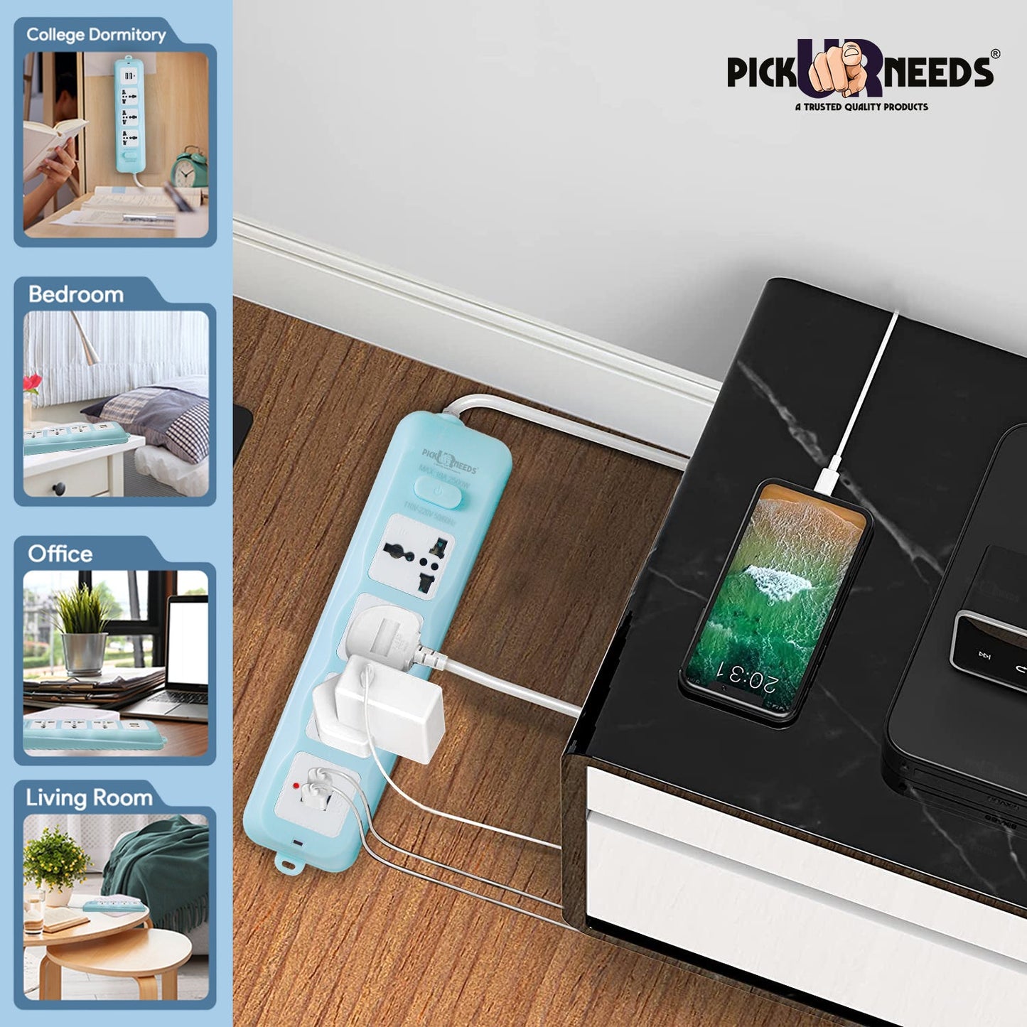 Pick Ur Needs Extension Cord 10A 3 -Way Board with 2 USB Socket 3 Socket Extension Boards for Multi Use