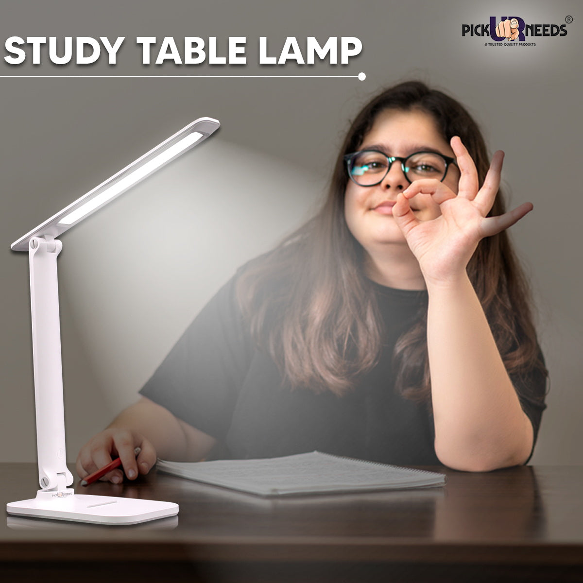 Pick Ur Needs Rechargeable Study table lamp Foldable With Touch Sensor Lithium Battery Dual Power Backup Study Lamp (42 cm, White)