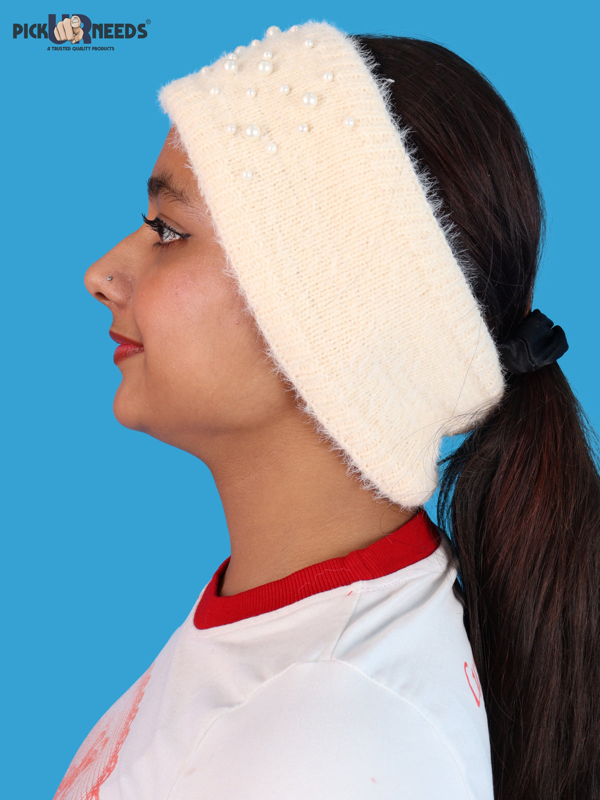 Pick Ur Needs Womens & Girls Soft Woolen Headband with Elegant Pearl Design Warm Stretchable Winter Ear Warmer Kanpatti.