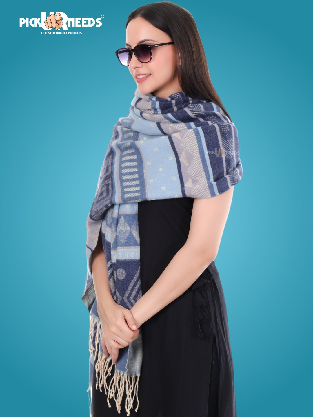 Pick Ur Needs Premium Winter Woolen Shawl for Women  Soft & Warm Ethnic Design Stole with Tassels  Stylish Warm Wrap for Winter & Parties