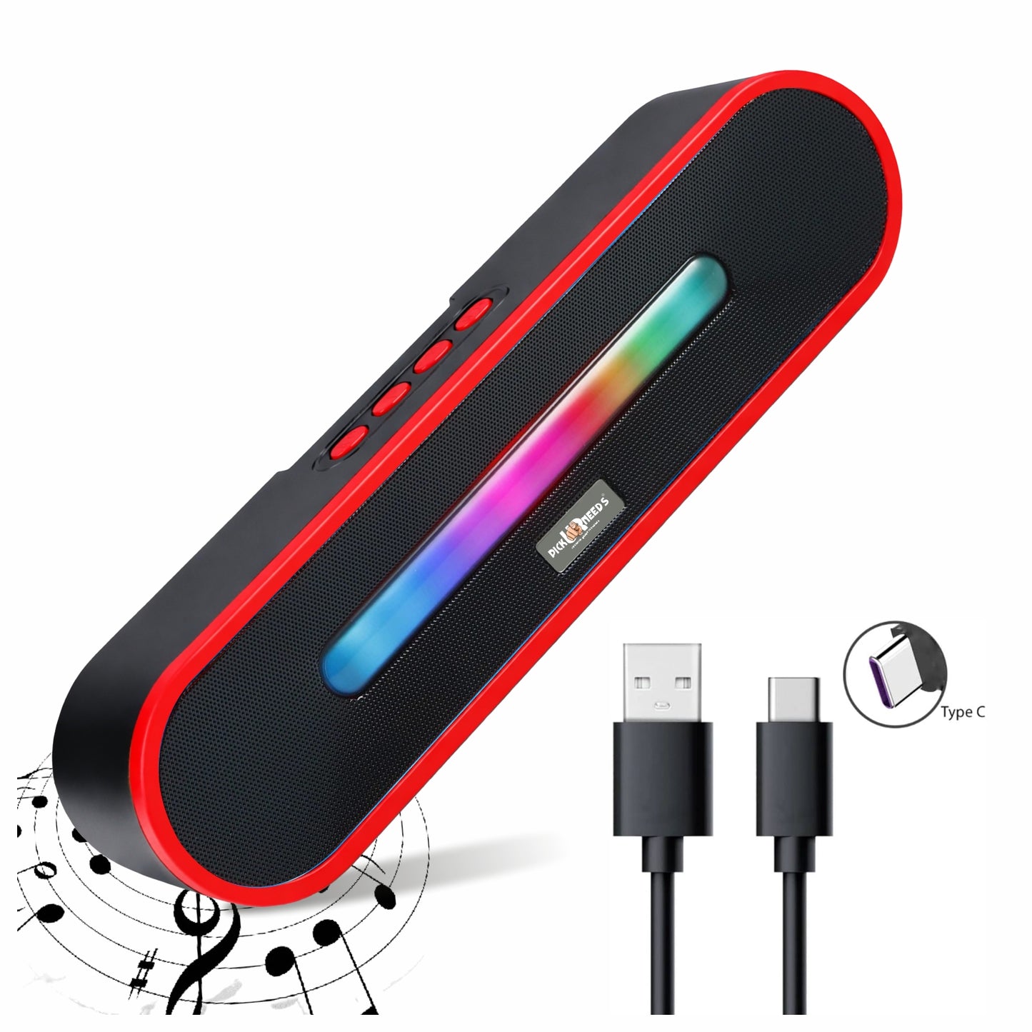Pick Ur Needs Portable Bluetooth Speaker 1800mAh with RGB LED Lights | Wireless Speaker with USB, TF Card & AUX | Deep Bass Sound Bar for Home & Outdoor