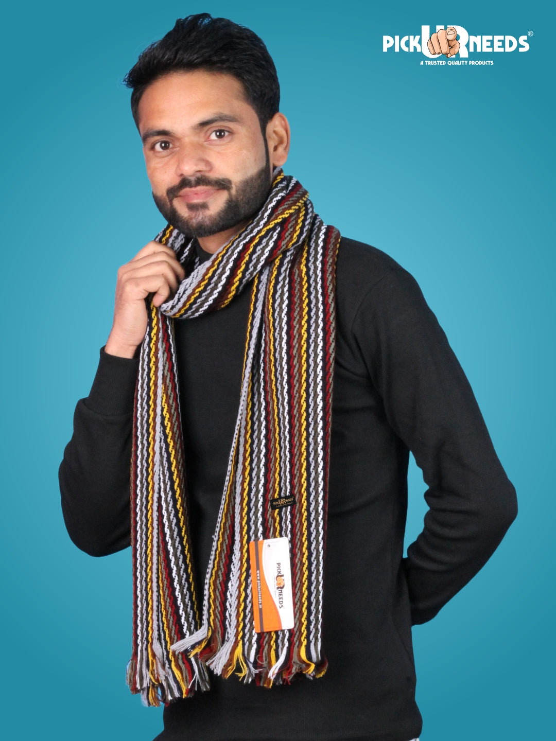 Pick Ur Needs Premium Men's Warm And Stylish Woolen Muffler With Multicolour Stripes And Stylish Tussles Ends